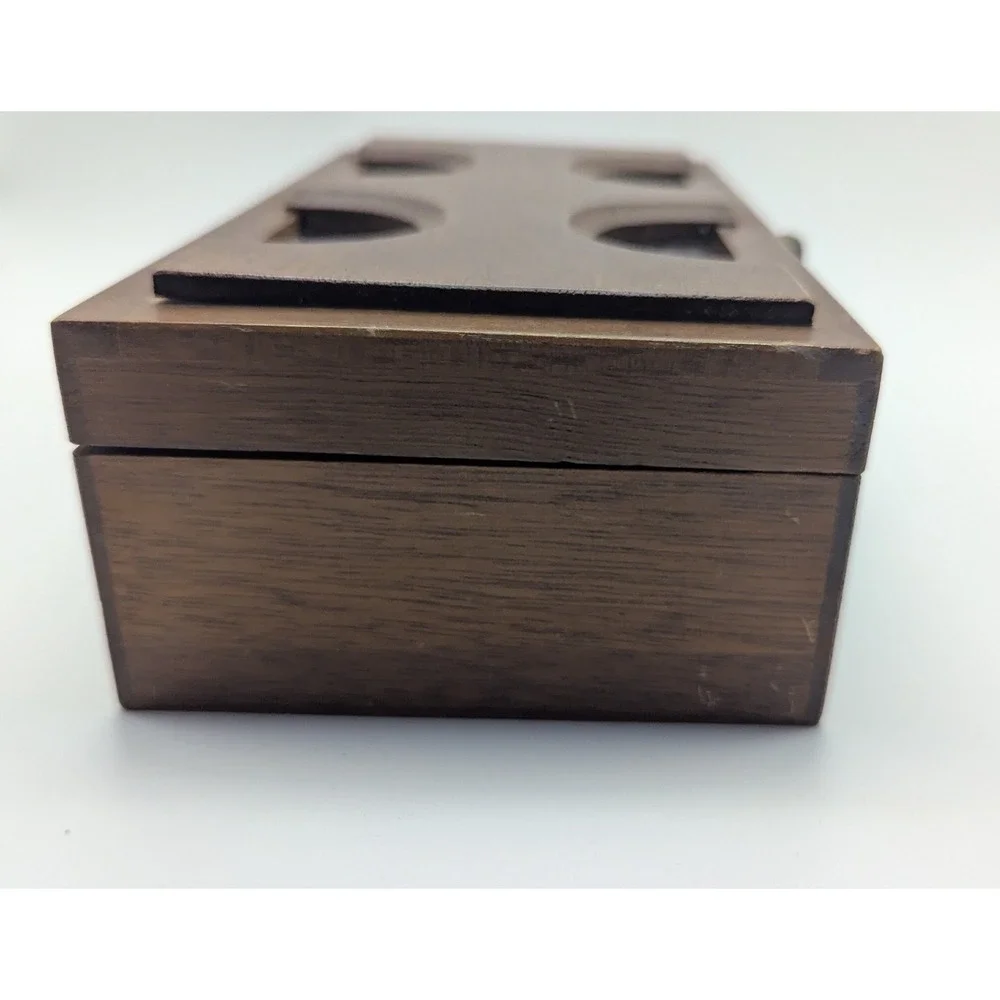 Vintage Japanese Brutalist Wooden Musical Jewelry Box Mid Century Modern Mustard